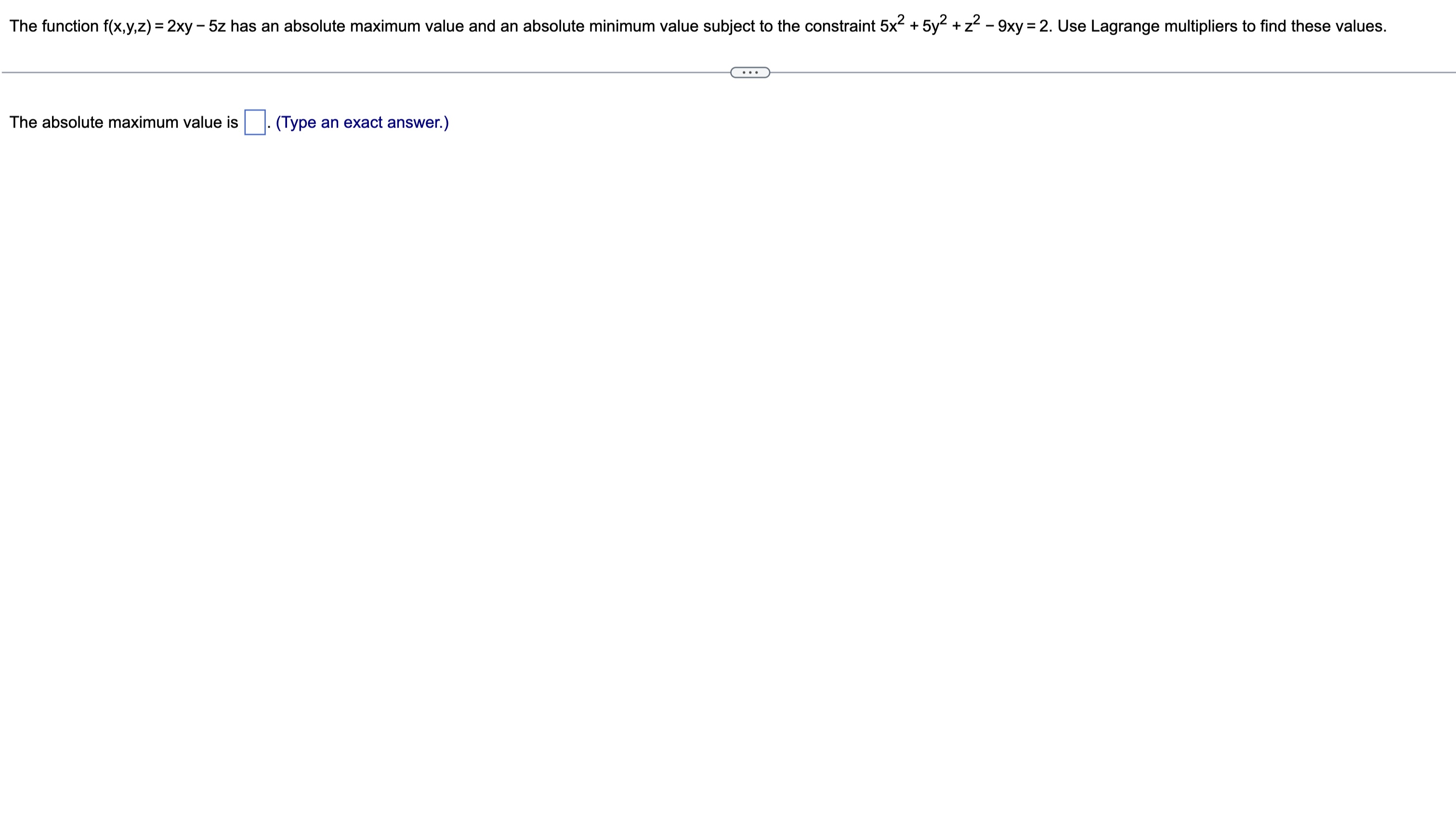 Solved The Function F X Y Z 2xy−5z Has An Absolute Maximum