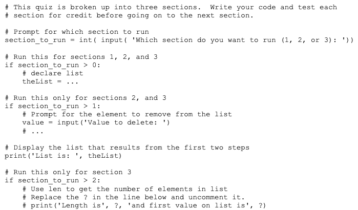 Solved # This quiz is broken up into three sections. Write | Chegg.com