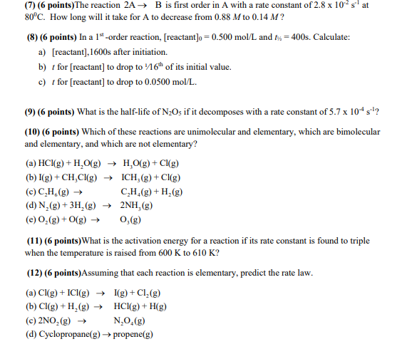 7 6 Points The Reaction 2a B Is First Order I Chegg Com