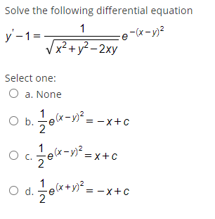 Solved Solve the following differential equation 1 y'-1= | Chegg.com