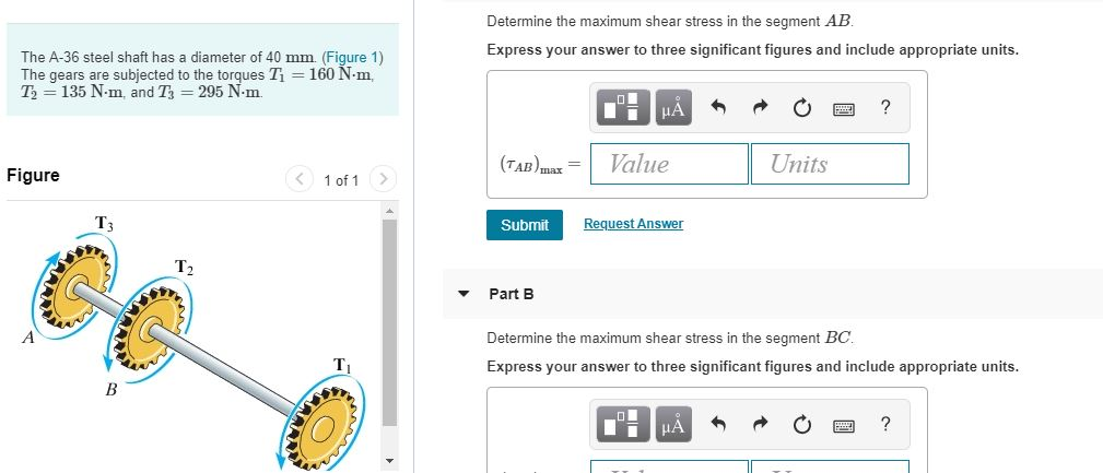 Solved Determine the maximum shear stress in the segment AB | Chegg.com