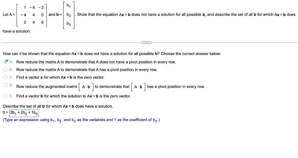 Solved b 1 -4 -3 Let A = -4 4 0 and b= b 2 Show that the | Chegg.com