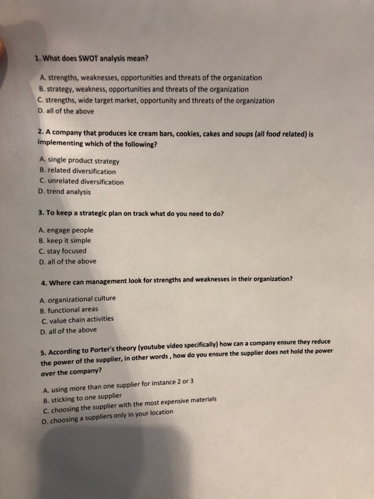 Solved 1 What Does SWOT Analysis Mean A Strengths Chegg