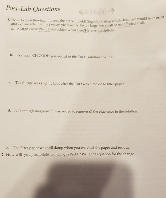 My Lab Questions These are the Post-lab questions my lab group has | Chegg.com