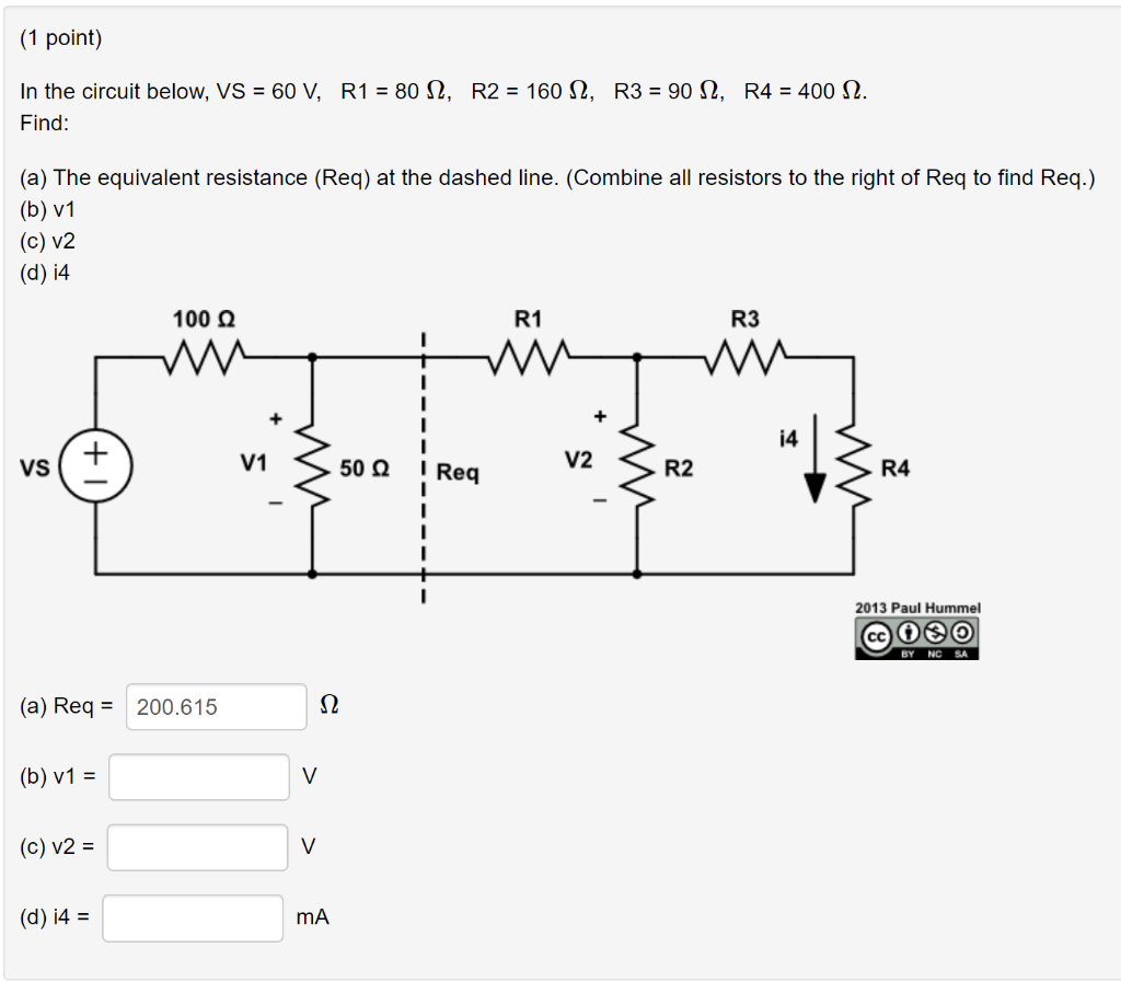 Solved (1 point) In the circuit below, VS = 60 V, R1 = 80 | Chegg.com
