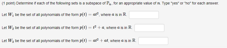 Solved ( 1 point) Determine if each of the following sets is | Chegg.com