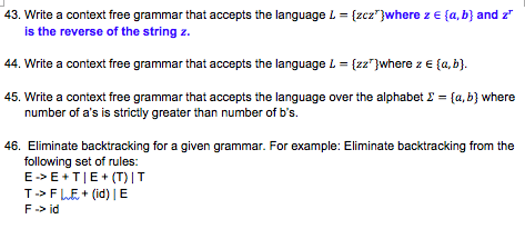 Solved 43. Write a context free grammar that accepts the | Chegg.com