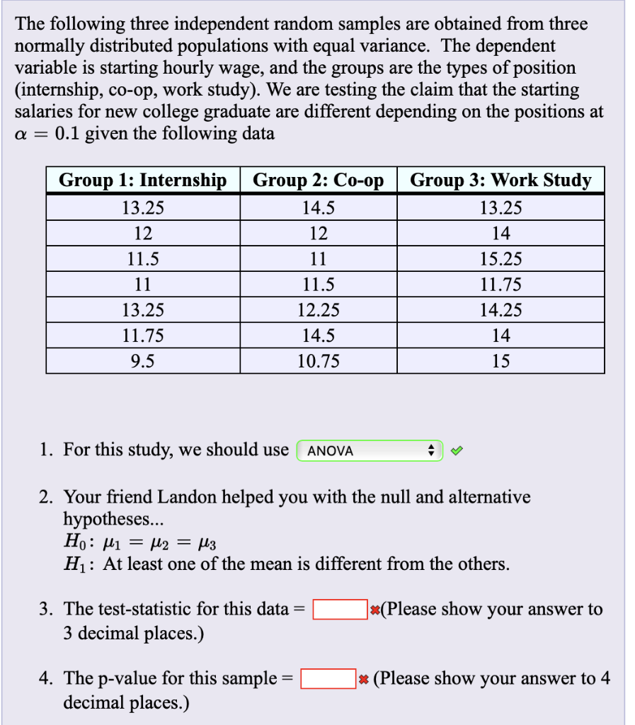 Solved The following three independent random samples are | Chegg.com