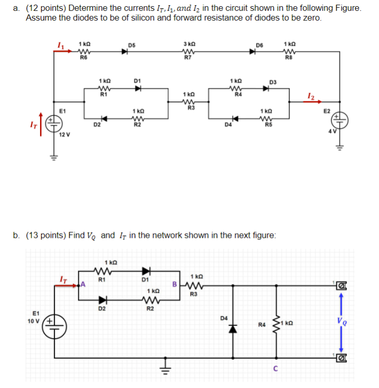 Solved a. (12 points) Determine the currents 11, 11, and 12 | Chegg.com