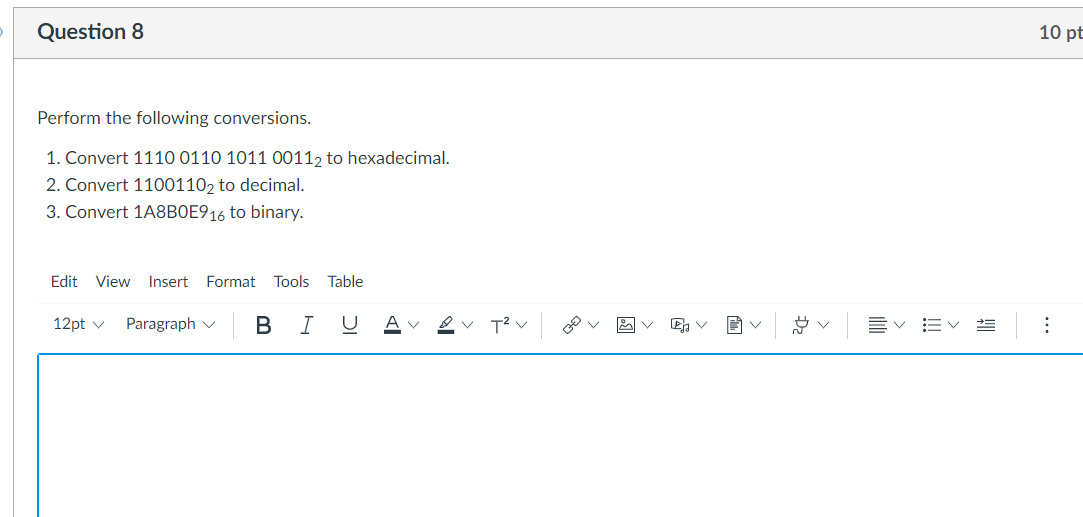 Solved Question 8 10 pt Perform the following conversions. | Chegg.com