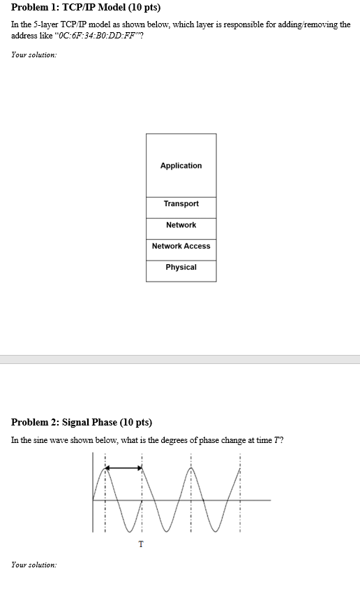 Solved Problem 1: TCP/IP Model (10 pts) In the 5-layer | Chegg.com