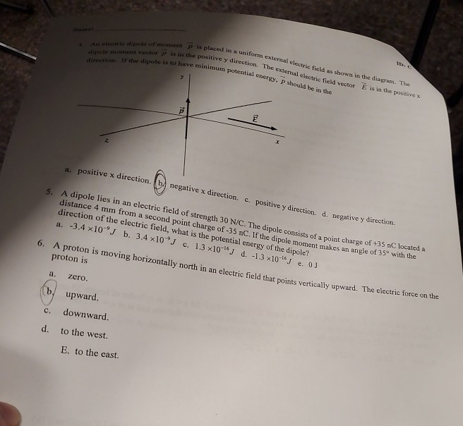 Solved An electric dipole of moment p is placed in a uniform | Chegg.com