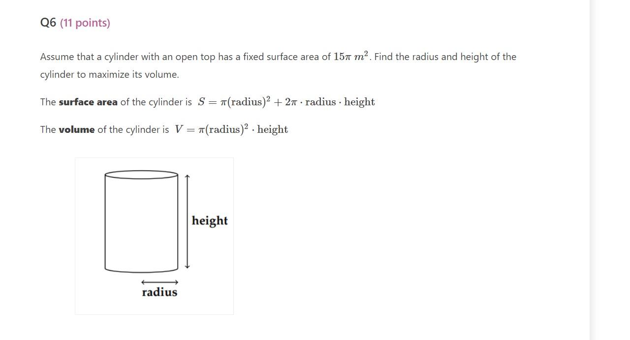 Solved Assume That A Cylinder With An Open Top Has A Fixed 