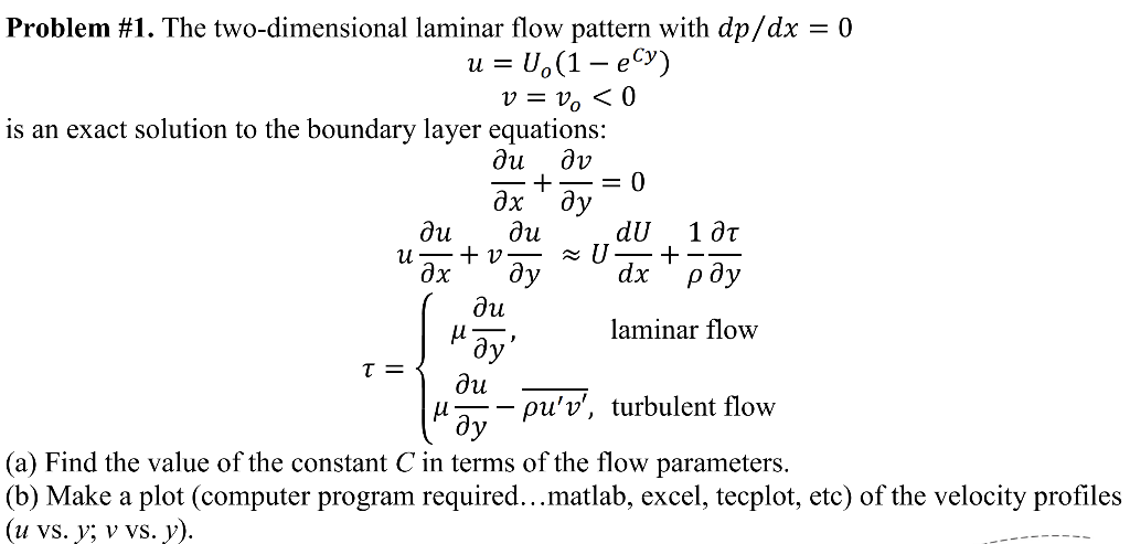 Solved и = ди Problem #1. The two-dimensional laminar flow | Chegg.com