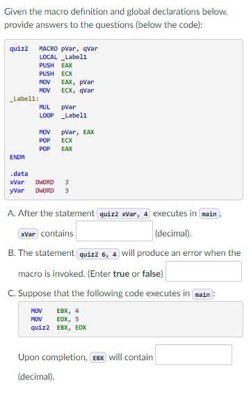 Solved Given the macro definition and global declarations | Chegg.com