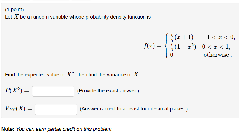 Solved (1 point) Let X be a random variable whose | Chegg.com
