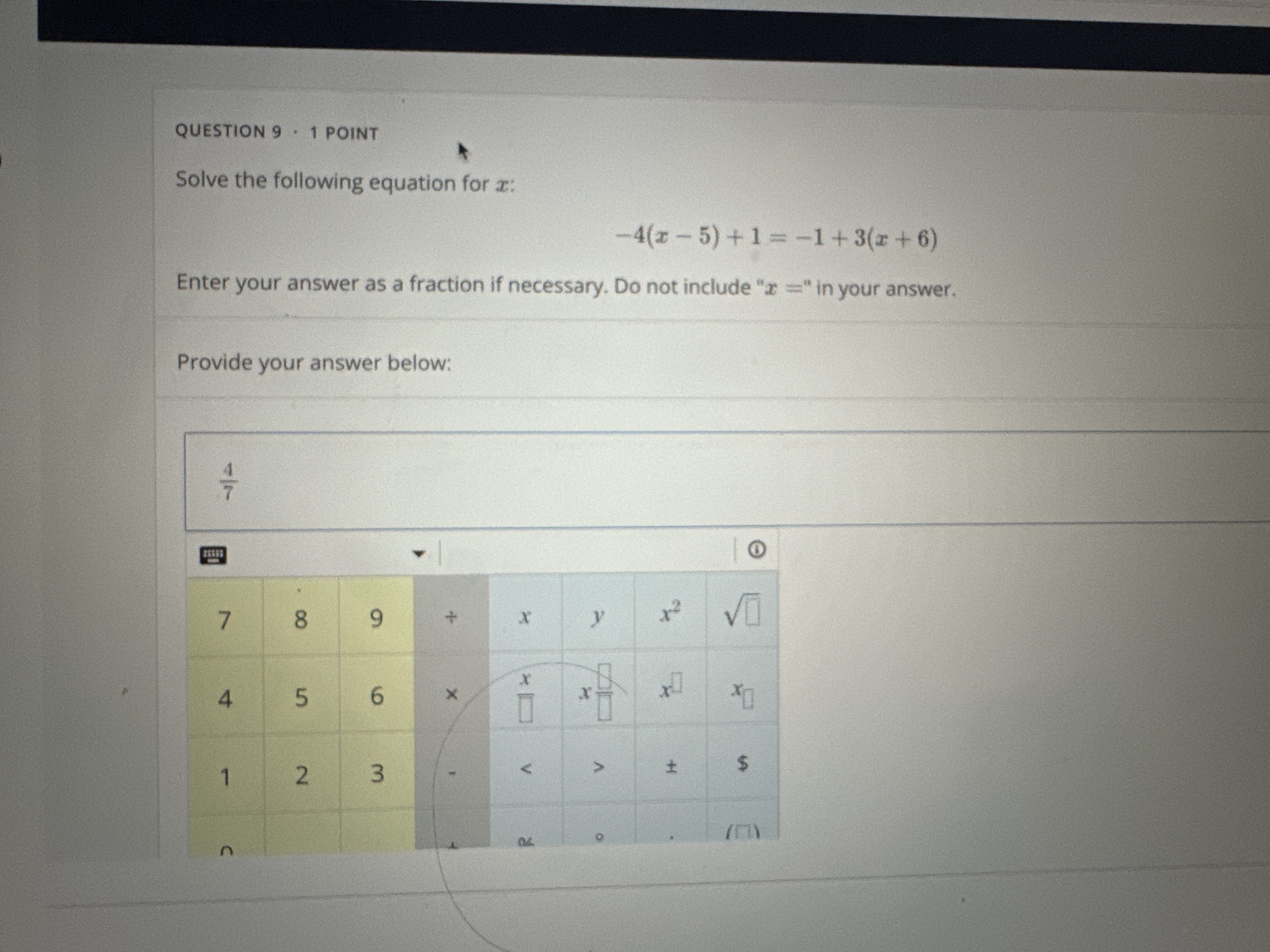 Solved QUESTION 9 - 1 ﻿POINTSolve the following equation for | Chegg.com