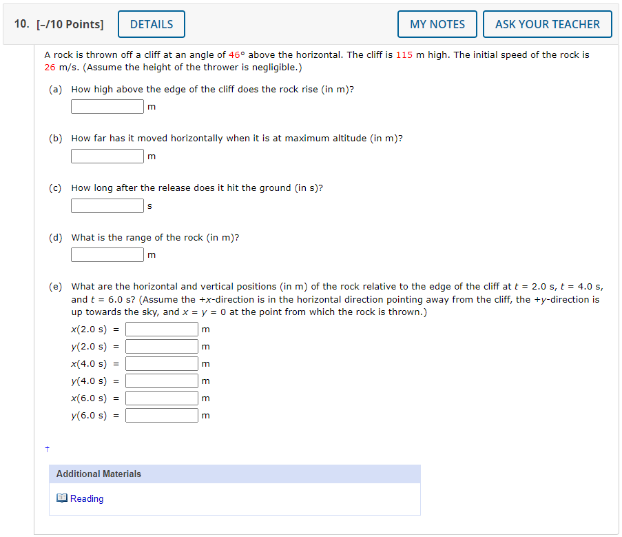 Solved [-/10 Points] A rock is thrown off a cliff at an | Chegg.com