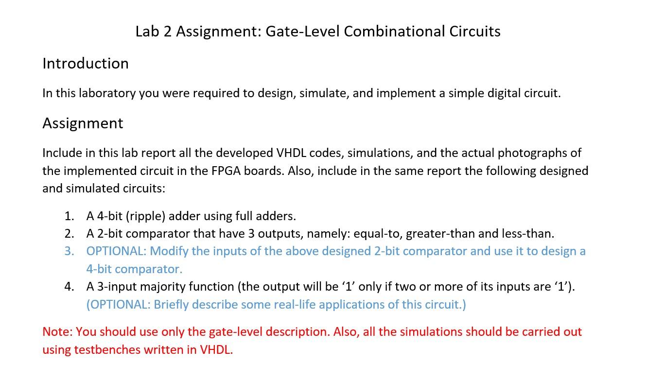 Solved Lab 2 Assignment: Gate-Level Combinational Circuits | Chegg.com