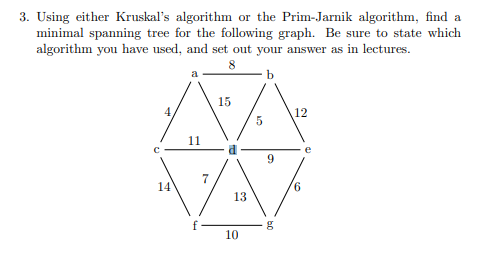 Solved 3. Using either Kruskal's algorithm or the | Chegg.com