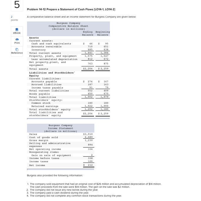 Solved 5 Problem 14 12 Prepare A Statement Of Cash Flows 5741