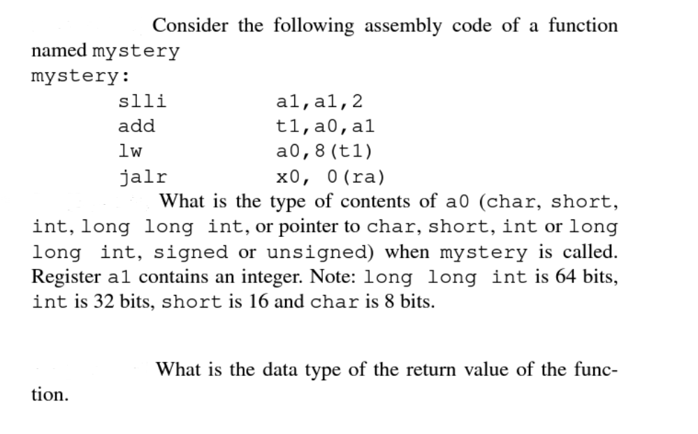 Solved Consider the following assembly code of a function | Chegg.com