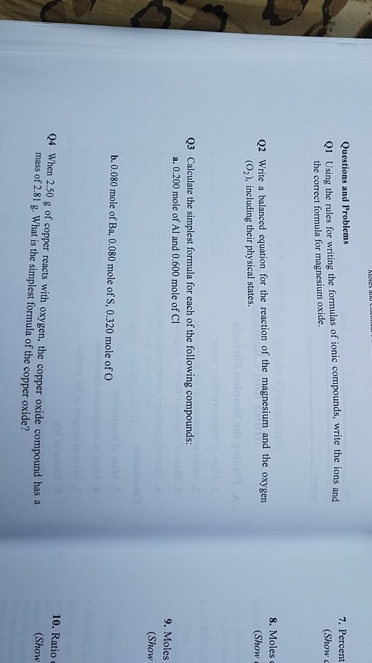 Solved 7. Percent Questions and Problems Show Qi Using the | Chegg.com