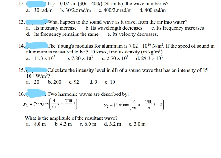 Solved 12 If Y 0 02 Sin 30x 4001 Si Units The W Chegg Com