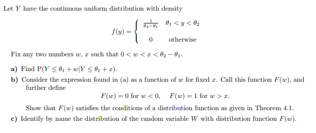 Solved Let Y Have The Continuous Uniform Distribution With | Chegg.com