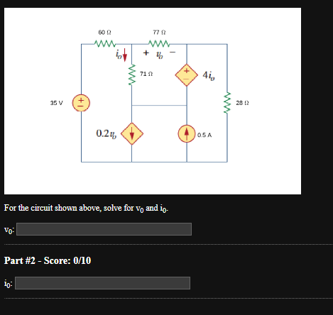 Solved For the circuit shown above, solve for v0 and i0. | Chegg.com
