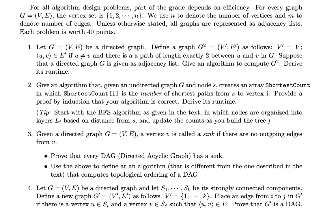 For All Algorithm Design Problems Part Of The Gra Chegg Com