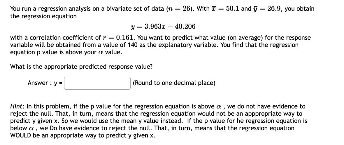 Solved You run a regression analysis on a bivariate set of | Chegg.com