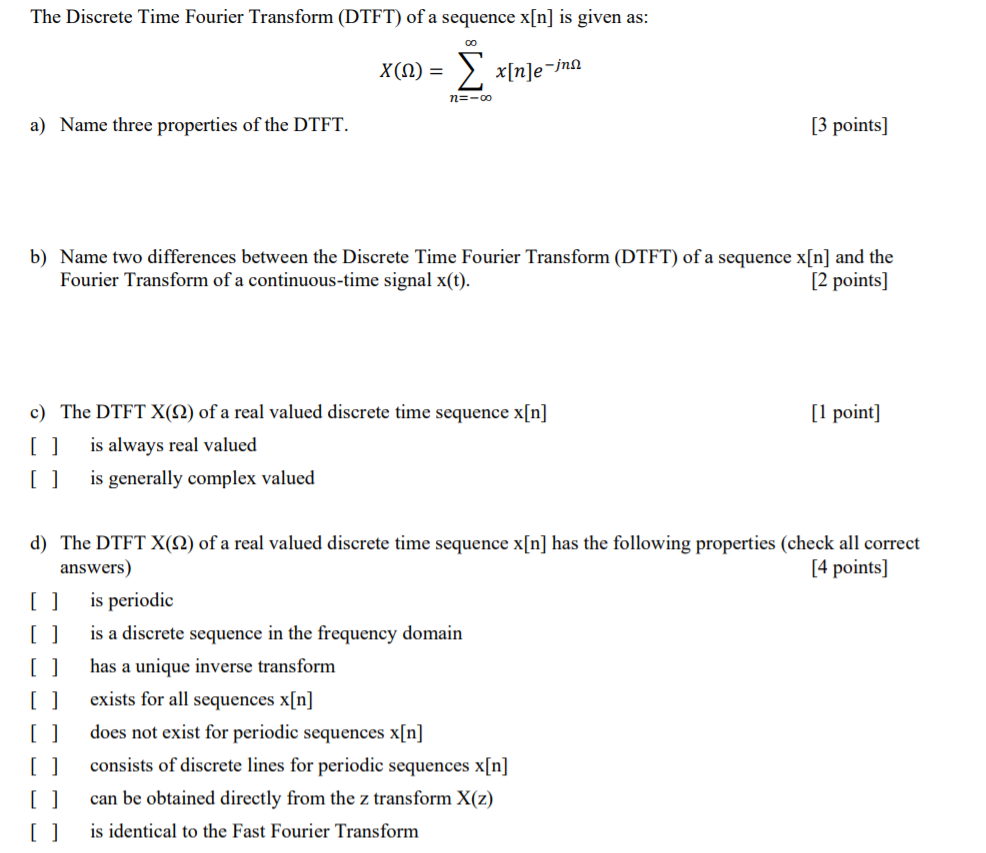 Solved The Discrete Time Fourier Transform (DTFT) Of A | Chegg.com