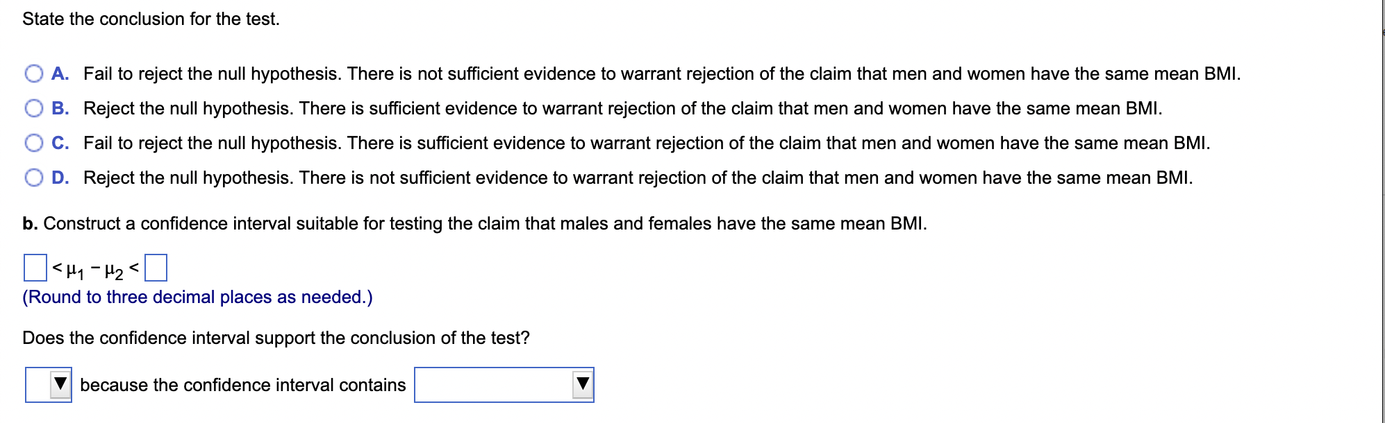 Solved Large samples of women and men are obtained, and the | Chegg.com