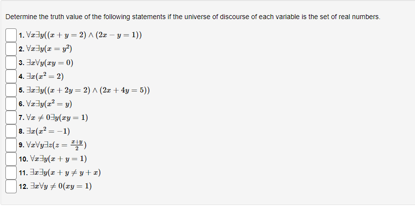 Solved Determine the truth value of the following statements | Chegg.com