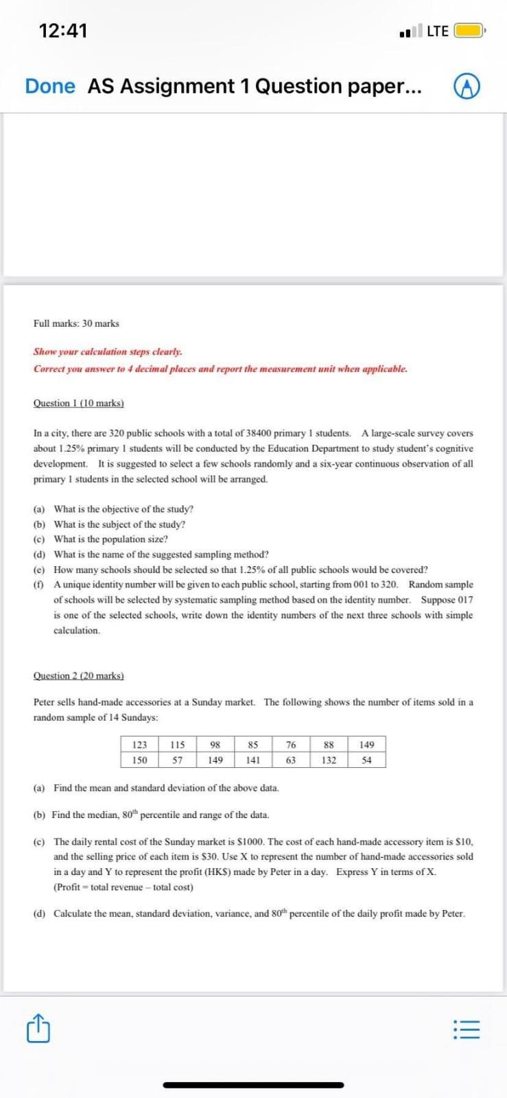 Solved 12:41 LTE Done AS Assignment 1 Question paper... Full | Chegg.com