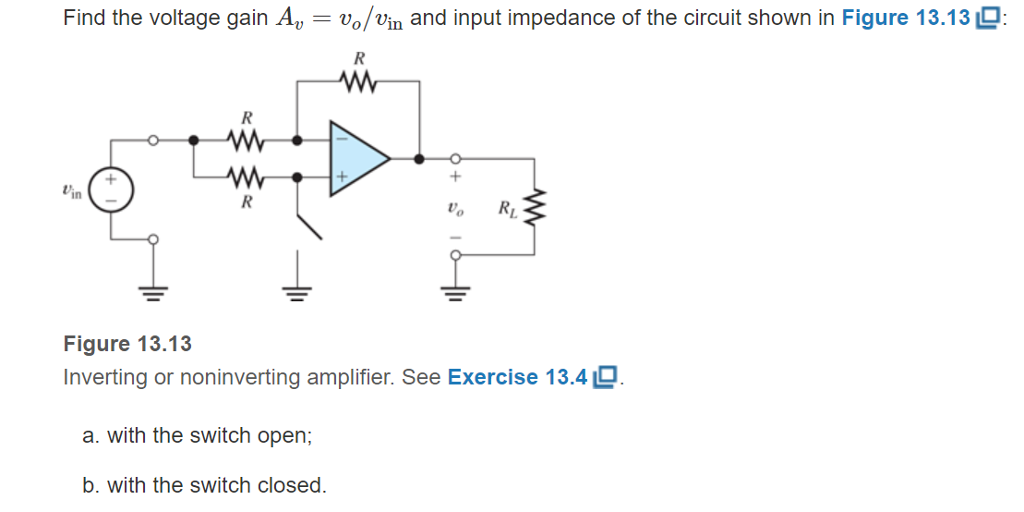 Solved Find the voltage gain A vo/vVin and input impedance | Chegg.com