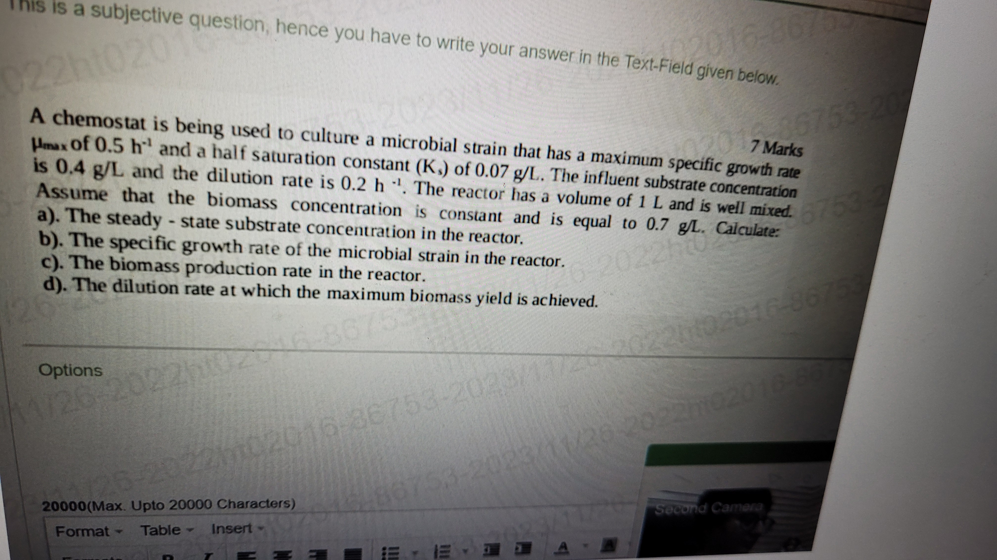 Solved A chemostat is being used to culture a microbial | Chegg.com