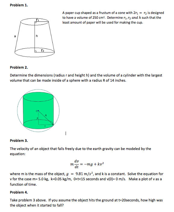 Solved Problem 1. A paper cup shaped as a frustum of a cone | Chegg.com