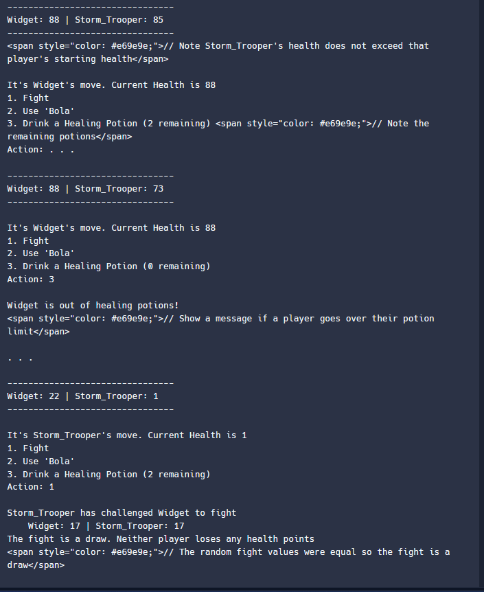 Widget: 88 | Storm_Trooper: 85
<span style=color: \#e69e9e;>// Note Storm_Troopers health does not exceed that players st