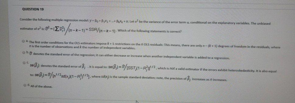 Solved QUESTION 19 Consider The Following Multiple | Chegg.com