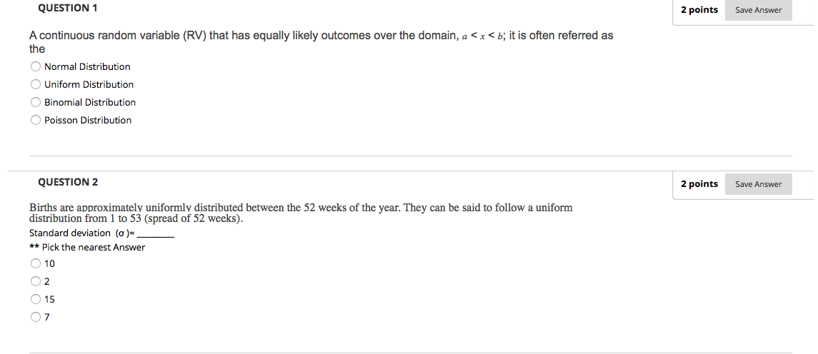 Solved QUESTION 1 2 points Save Answer A continuous random | Chegg.com