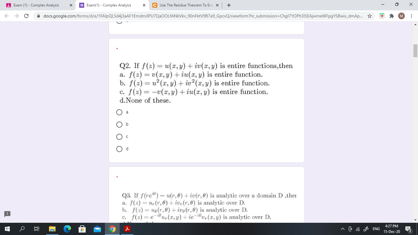 Solved Exam (1) - Complex Analysis х Exam(1) - Complex | Chegg.com