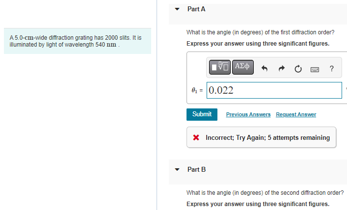 Solved A 5.0-cm-wide diffraction grating has 2000 slits. It | Chegg.com