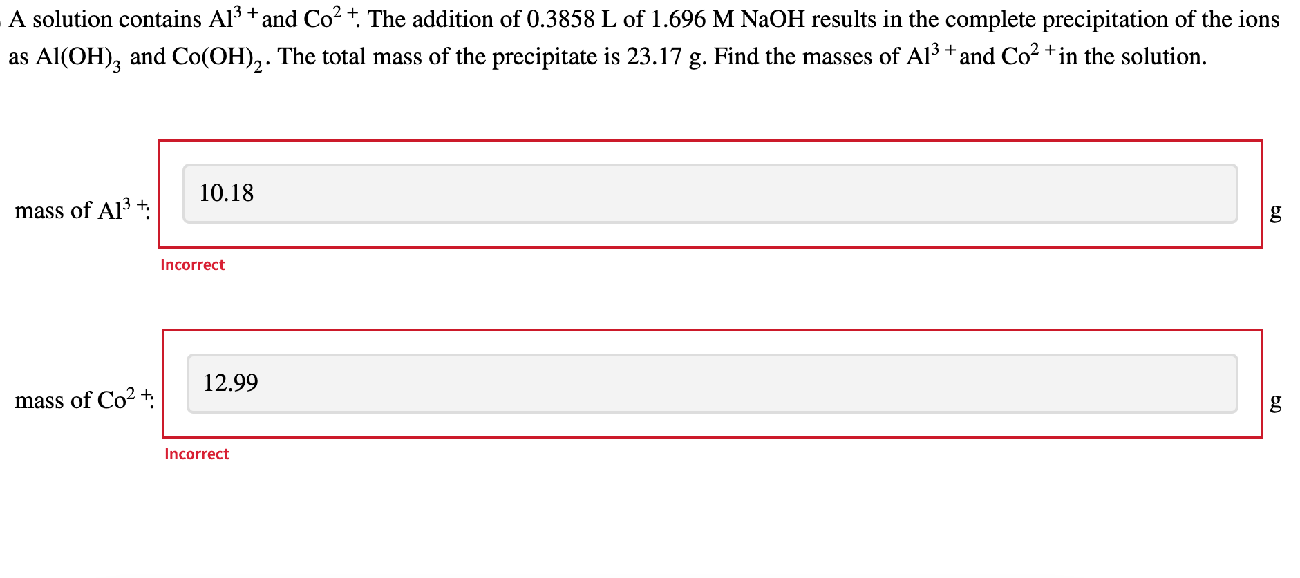 Solved A solution contains Al3+ and Co2+. The addition of | Chegg.com