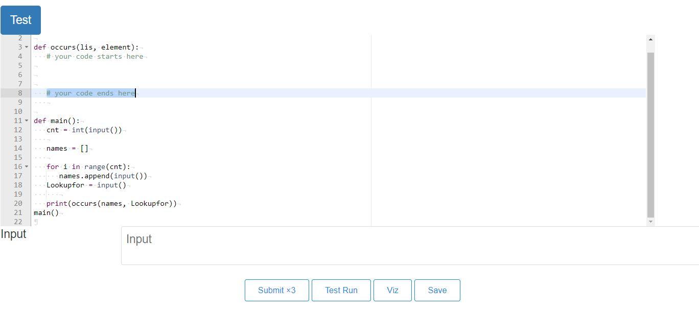 Solved Complete the implementation of occurs(lis, element), | Chegg.com