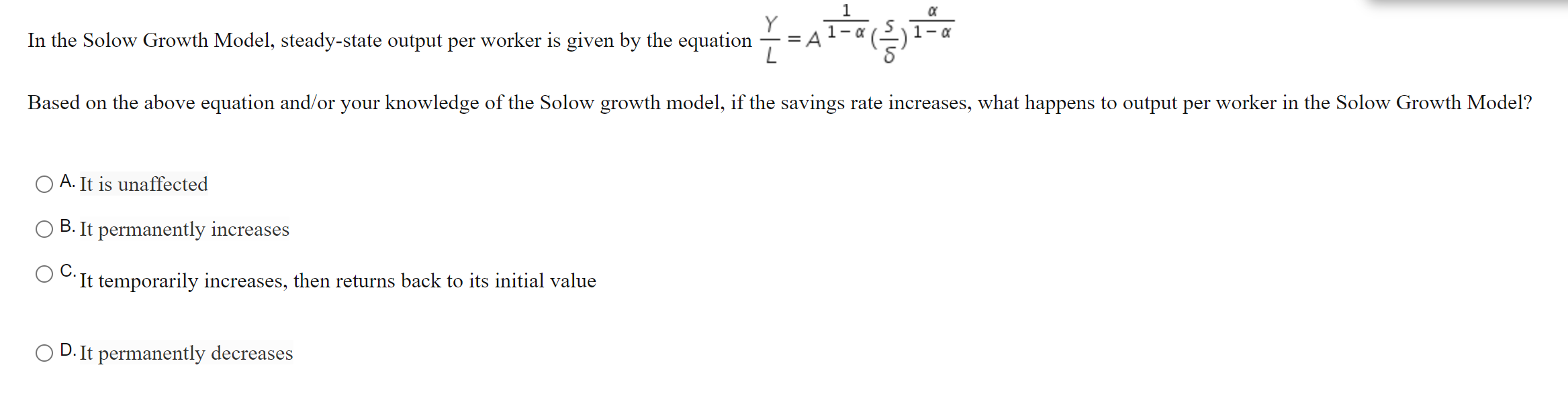 Solved Y 1 1- А In the Solow Growth Model, steady-state | Chegg.com