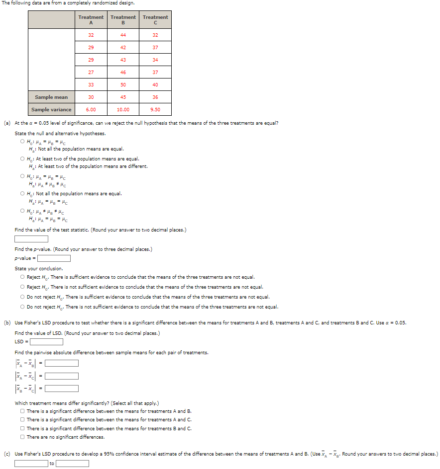 Solved a) At the α=0.05 level of significance, can we reject | Chegg.com