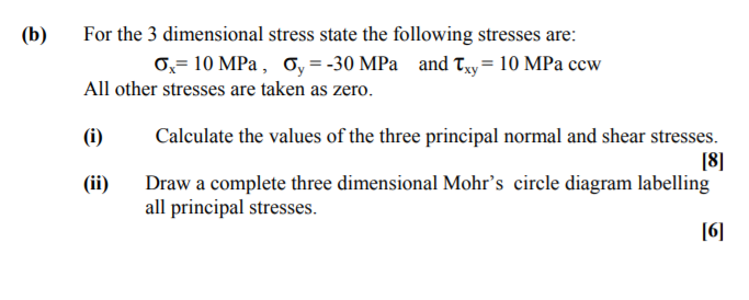 Solved (b) For the 3 dimensional stress state the following | Chegg.com