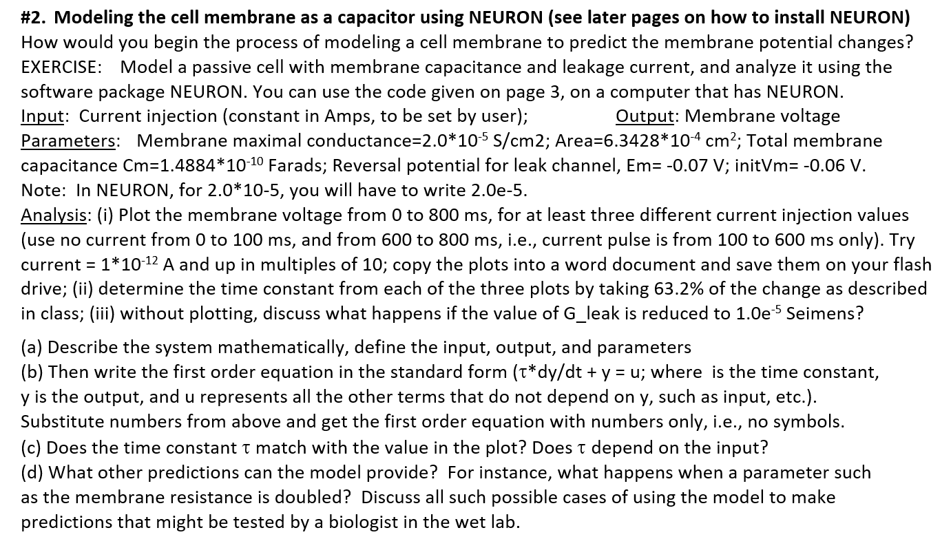 NEURON Program for question #2 // passive.hoc | Chegg.com